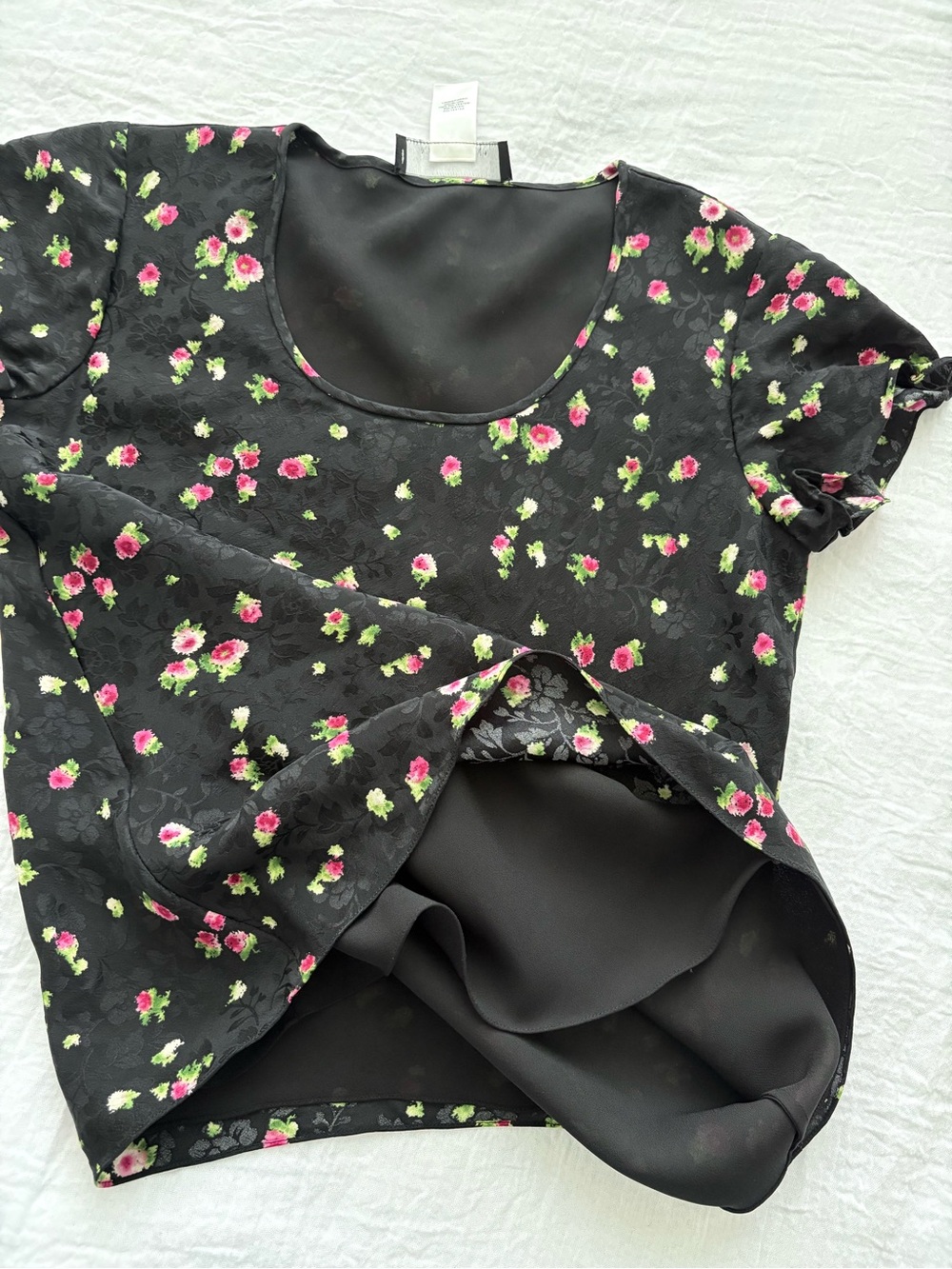 Jones New York 100% Silk Black Floral Scoop Neck Blouse Size 6 - Picture 11 of 13